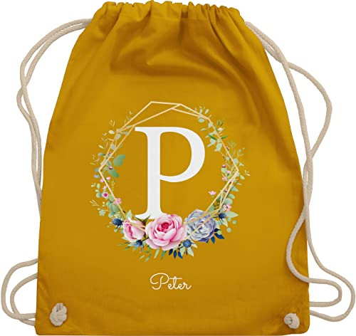 Turnbeutel Rucksack - Initialen mit Namen - Unisize - Senfgelb - wäschebeutel kindergarten personalised gifts tasche für kita weihnachtsgeschenke schule beutel individuelle geschenke