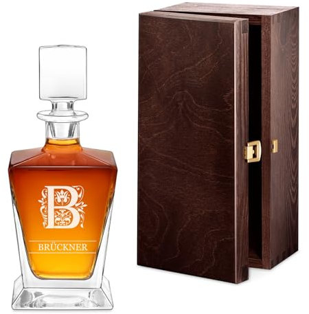 Maverton Whisky Karaffe mit Gravur 800 ml - graviertes Whiskey Dekanter mit Namensgravur für Männer - Whiskyflasche für Whiskyliebhaber - Glaskaraffe für Whiskey - Buchstabe