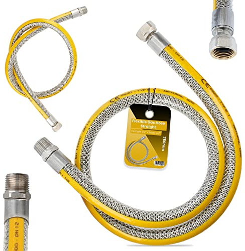 Flexibler Gasschläuch 75cm Propangasschlauch Butangasschlauch 1/2 IG x 1/2 AG DN12 Edelstahl PVC Butangas Propan Schlauch EN14800 Gasanschlussschlauch Gasflaschen Camping Küche Gasgrillgeräte
