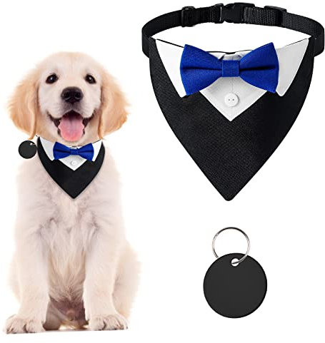 URROMA 1 Stück Formal Dog Smoking Bandana, Hund Hochzeit Halsband mit Blauer Fliege Verstellbar Schwarz Haustier Kostüm Fliege Halstuch für kleine Hunde und Katzen, S