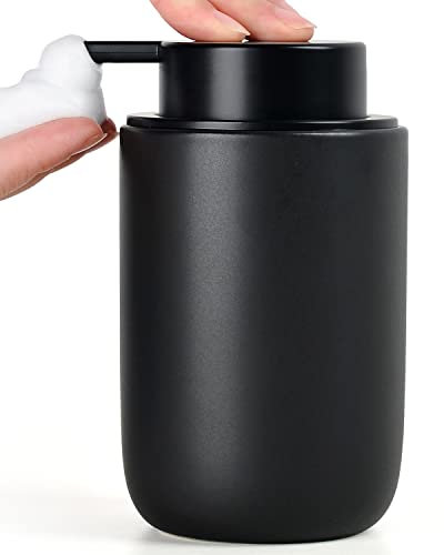 BosilunLife Foam Hand Soap Dispenser - Ceramic Foaming Soap Dispenser for Bathroom 12oz Refillable Liquid Lotion with Rust-Proof Foaming Pump for Countertop
