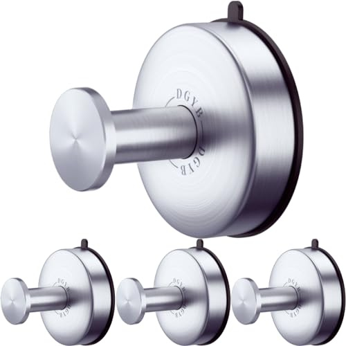 DGYB Lot de 4 crochets à ventouse amovibles en acier inoxydable pour salle de bain, fenêtre, porte, mur, couronne et crochet à ventouse pour suspendre peignoir, luffa, manteau – Argent
