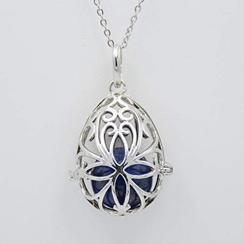 OLGER Chakra Halskette Echte Steine, Wassertropfen Käfig Hohl Medaillon Anhänger Halskette Perle Lapislazuli Reiki Balance Heilkristall Vintage Halskette Eleganter Schmuck Für Frauen Männer Mädchen G