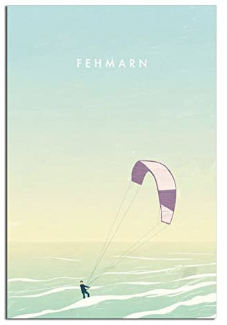 YONGCAI Vintage Fehmarn Deutschland Kitesurfen Reise Poster Leinwand Wand Home Room Decor Kunst Poster Gemälde Bild Druck Geschenk Poster