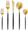 Bestdin Set de couverts 6 personnes, 30 pièces noir or mat, Set de couverts avec couteau, fourchette et cuillère, Set de couverts en acier inoxydable de haute qualité, lavable en machine.