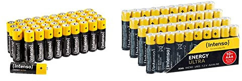 Intenso Energy Ultra AA Mignon LR6 Alkaline Batterien, Silber, (40Stück) & AAA LR03, Gelb-Schwarz, 40 Pack