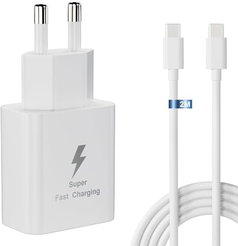 Cargador 25W USB C Carga Rápida para Samsung, Compatible con Samsung Galaxy A34 5g, A15, A25, A55 5G, A23 5G,A53 5G,A54 5G, S24, M23, M33, A14, S23 Ultra, S22, S21, A53, A33, A23, A13, M54, Cable C 2M