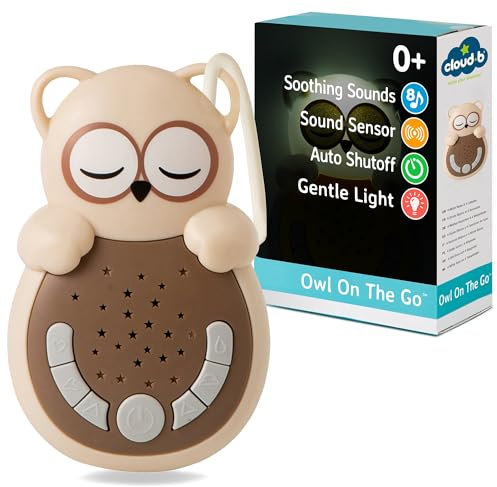 Cloud b Sweet Dreamz Eule für unterwegs, beruhigende Geräusche & weißes Rauschen Maschine, beruhigendes Babyspielzeug mit intelligentem Sensor, automatische Abschaltung, lindert Angst vor Dunkelheit