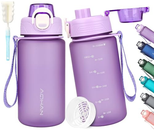 AOHAN Gourde de 600 ml, sans BPA, pour le sport, les boissons gazeuses, anti-fuite, avec filtre, pour vélo, fitness, randonnée et école