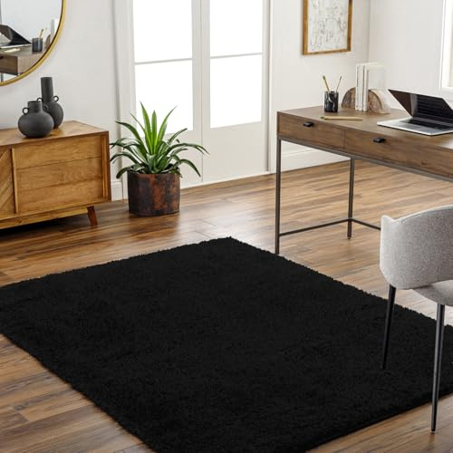 Livabliss Shaggy Berber Teppich - Flauschiger Teppich groß für Wohnzimmer, Esszimmer, Schlafzimmer, Langflor Hochflor Teppiche flauschig - 200x275 cm, Wohnzimmerteppich in Schwarz