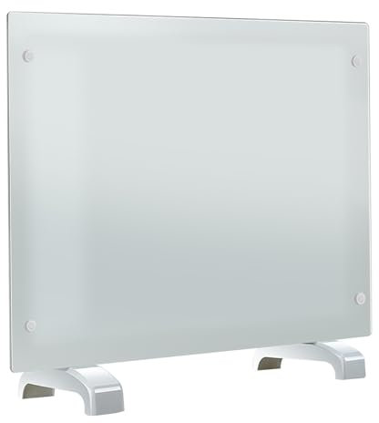 Electric Heater Glass Panel Radiator - Ultra Slim (11cm) - 1Kw - Adjustable Thermostat - Wall Mountable or Free Standing - Wall Bracket Included, White
