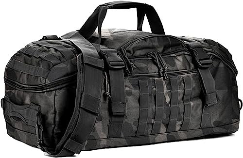 HYKING 3-in-1-Militär-Rucksack, Reisetasche, Reisetasche für Wochenende, Fitnessstudio, Reisen, Workout, Einsatz, Schwarz Camouflage, Medium (45L), 3-in-1 Turnbeutel