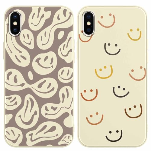 Yoedge 2 Pack Black Phone Case Compatible with iPhone XS Max 6.5, Ultrathin Soft Silicone TPU with Aesthetics Pattern, Shockproof Bumper Protector Matte Cover for iPhone XS Max, smile