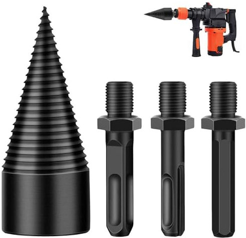 Spaccalegna cono da trapano da 42 mm con 3 adattatori divisore di cono Trapano per legna da ardere Trapano spaccalegna per la casa (42mm)