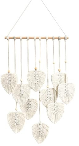 Makramee Wandbehang Boho Deko, Wandteppich Boho Style mit Holzperlen und Blätter, Tapisserie Wanddeko Boho Handgemacht, für Outdoor, Wohnzimmer,Schlafzimmer,Indoor, Geschenke-40 × 80 cm (Beige)