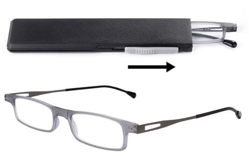 OKH Blaulichtblockierende Ultradünne Leichte Lesebrille für Damen und Herren, Anti-Augen-Überanstrengung, Kompakte Lesebrille mit Tragbarem Dehnbarem Flachem Gehäuse (Grau, 2,0)