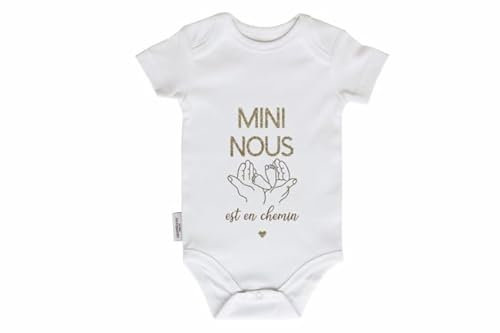 MINI NOUS EST EN CHEMIN body annonce grossesse, famille, Papa, Mamie, Papi, Tata, Tonton, Grands-Parents - Moonbabystore (Paillette doré Champagne et moccha)