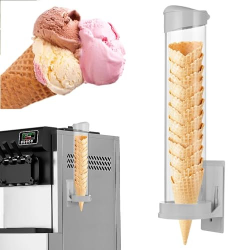 16’’ Restaurant Ice Cream Cone Dispenser, Fit for Most Cone & Waffle Cone on Market, Self Adhesive Wall Mount Cone Holder for Coffee Dounut Store Ice Cream Machine, Easy to Clean
