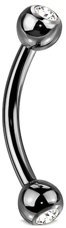 Stachelkleid Curved Barbell Bananen Augenbraun Piercing gebogen Zirkonia Titan Hypoallergen Zirkonia Farbe Eskimo Bridge Rook Ohr 1,2 mm Stab langlebig leicht unisex Schwarz/Kristall