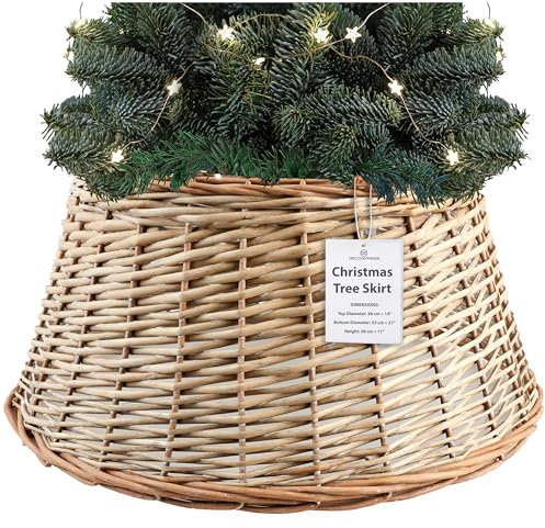 DECO EXPRESS Jupe de Sapin de Noël en Osier – Cache Pied de Sapin Festif – Plusieurs Tailles Disponibles (Beige, Intérieur Supérieur 36 cm/Intérieur Inférieur 53 cm)
