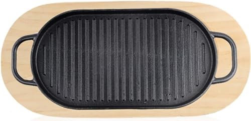 HPTHLY Piastra per Bistecca Grande in ghisa Sizzle, Piatto per Bistecca in ghisa con Base in Legno per Padella da Cucina per la casa del Ristorante