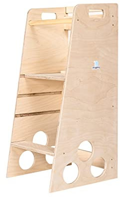 mamikids Learning Tower - Torre Montessoriana in Legno Naturale per Bambini 2-6 Anni, Torretta Montessoriana Trasformabile in Scala, Tavolo, Sgabello Bambini - Apprendimento Montessori, Made in Italy