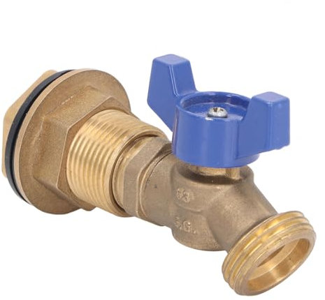 Robinet à Tournant Sphérique en Laiton Quart de Tour pour Réservoir d'eau, Robinet de Baril de Pluie avec Raccord de Cloison, Filetage Femelle 1/2 Po Femelle 3/4 Po, Accessoires