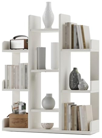 ZFUCMAYL Tree Bookshelf,Space Saving Wooden Bookcase,3/4 Tier Floor Standing Tree Storage Display Shelf,Book Tree Shelves for Living Room Bedroom Office(White,3 Tier)