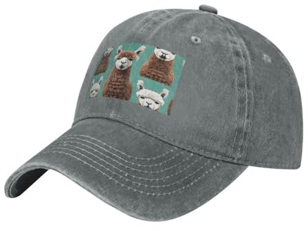 Alpaca Lama Erwachsene Gewaschene Denim Baseball Cap Papa Cap Einstellbare Regular Cap Running Training Tägliche Baseballkappe, gray, Einheitsgröße