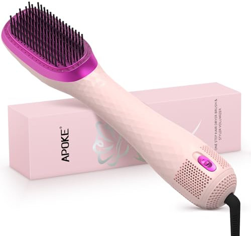 APOKE 3 in 1 Hair Dryer Brush Professional 1200W Powerful Ceramic Tourmaline 3 Heat/2 Speed Settings One Step Hair Dryer and Styler (Pink)