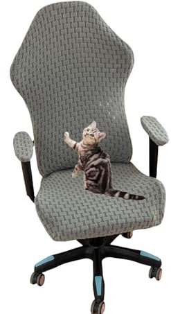 HACLEN Gaming Chair Cover Cat Scratch Proof with Armrest Covers, Stretch Office Computer Chair Cover Washable Computer Chair Protector (dark gray,one size)
