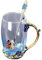 LJYING Handmade Enamel Butterfly & Rose Flower Glass Coffee Mugs Tea Cup with Spoon 350ml Birthday Gifts for Friends Women Wife Mum Teacher Sister (Blue Tall)
