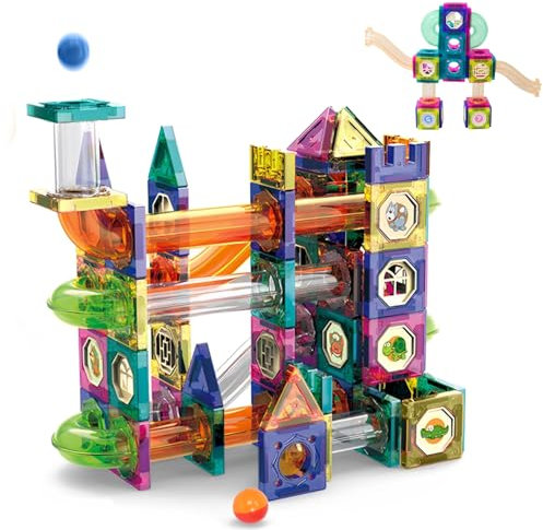 YGJT Magnetic Tiles Building Blocks Marble Run Toy For Kids, STEM Magnets Construction Toys, 126PCS Creativity Educational Toys Present Gifts for Kids Ages 3 4 5 6 7 Year Old Boys Girls