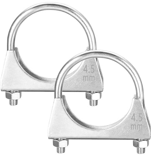 Yuiturt 2 Pcs 45mm (1-3/4) Heavy Duty Exhaust Clamps, U-Bolt Muffler Clamps, Galvanized U-Shaped Pipe for 45mm Diameter Tail Pipe, Automotive Exhaust System Repair Parts