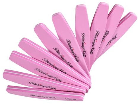 BlinkingNails Sponge Nail File and Buffers for Nail Art Care Double Sides Design 100/180 Grit Nail Buffer Professional Manicure Nail Tools Olive-Shaped Color Pink Pack of 10pcs