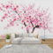GEDAEUBA Papier Peint Panoramique Fleur de Cerisier Japonais, Papier Peint Intissé Motif Fleurs Rose, Tapisserie Panoramique Salon, Décoration Murale Chambre, 350x256 cm
