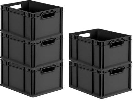 PROREGAL SparSet 5x Eurobox NextGen Grip | HxBxT 22x30x40cm | 20 Liter | Griffe offen | Schwarz | Eurobehälter, Transportbox, Transportbehälter, Stapelbehälter