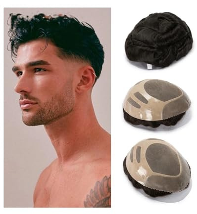 GUHPZA Perücke Für Männer Herren Toupet Haarersatz Echthaar Langlebig Klebe Haarteil Toupets System Toupet Männliche Haarersatzsysteme,Light Brown