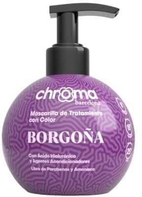 Chroma Barcelona - Mascarilla de Tratamiento con Color Semi Permanente, enriquecidas con Ácido Hialurónico, 250 ml - 23 colores. (Borgoña) NO CUBRE CANAS/VER TABLA DE COLORES ANTES DE COMPRAR