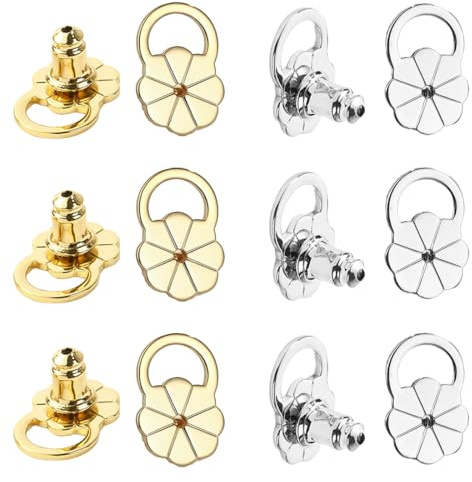 DIFLAX 12 Stück Ohrringheber Einstellbare Ohrring Lifter Ohrmuschelheber Damen Ohrring Verschlüsse In Blumenform Lifters Für Schwere Ohrringe Große Ohrstecker Hängende Ohrläppchen (Gold+Silber)