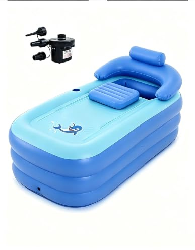 Five liters Aufblasbare Badewanne für Erwachsene - Badewanne aufblasbar. Elektropumpe - Stabile 3-Kammer Faltwanne für Garten, Balkon, Camping & Indoor