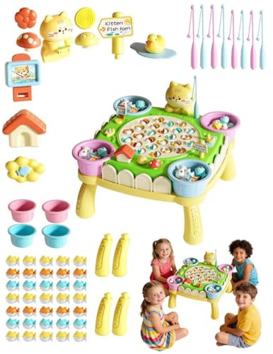 Cute Magnetic Fishing Game with 25/35 Fishes Toys, 8 Poles, Magnet AngelSpiel, Fische Angeln Spiele Spielzeug, Kinder Angelspiel Elektrospielzeug mit Musik, Montessori Magnetisches Lernspielzeug (C)