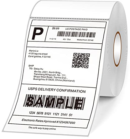 ACOGEDO Premium-Thermoetiketten, 10,2 X 20,3 Cm, Selbstklebende Aufkleber für UPS, FedEx, EBay, Shopify mit Transparentem Druck, 250 Stück/Rolle (100 x 150 mm, 500 Stück Rolle)