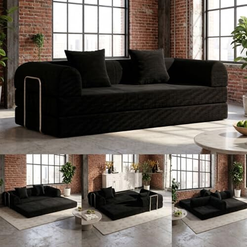COITROZR 3-in-1 Convertible Sofa Bed, Modular Floor Sleeper Loveseat with Memory Foam, Corduroy Folding Futon Mattress, Portable Couch for Small Space Living Room Apartment Dorm(78.4'')