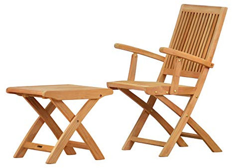 Kai Wiechmann Klappstuhl Holz Teak Set Klappstuhl Teak Stuhl Gartenstuhl klappbar Balkon Terrasse Fußhocker Premium wetterfest