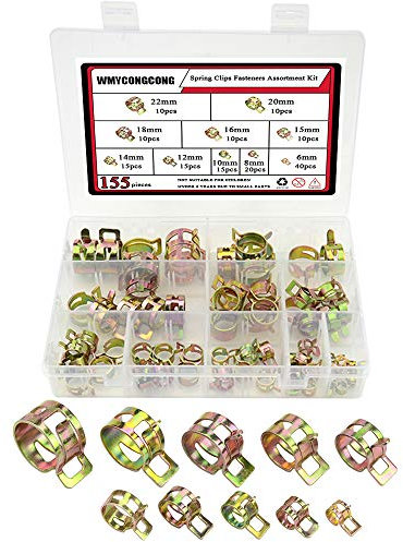 WMYCONGCONG 155 PCS 6-22mm Fuel Line Hose Spring Clip Clamps Fasteners Silicone Vacuum Hose Pipe Clamp Steel Wire Air Tube Water Pipe Clip 12 Sizes