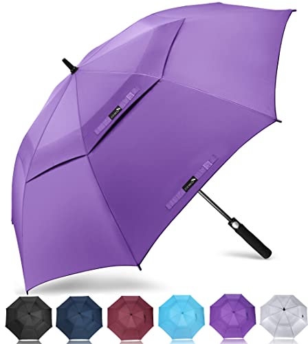 ZOMAKE Paraguas Golf Antiviento Automatico 68 Pulgadas,Extra Grande Paragua Resistente con Doble Toldo Venteado Impermeable A Prueba de Viento Palo Paraguas para Hombre Mujer(Violeta Claro New)