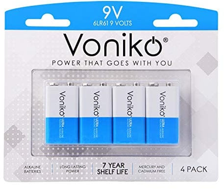 Voniko 9V Alkaline 9V Battery Pack of 4 Extra Long Life with 7 Years Durability