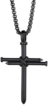 Richsteel Collana con Croce per Chiodi per Ragazzi, Catena Quadrata ridimensionabile (60cm) Regalo per Ragazza Collana con Ciondolo crocefisso in Acciaio Inossidabile