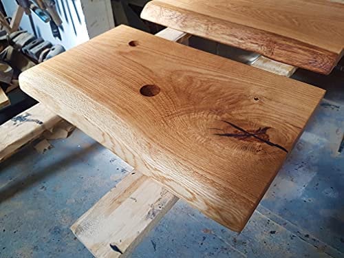 Waschtischplatte Eiche massiv Baumkante geölt Holz Aufsatzwaschtisch (Bohrung Abfluss/Armatur)